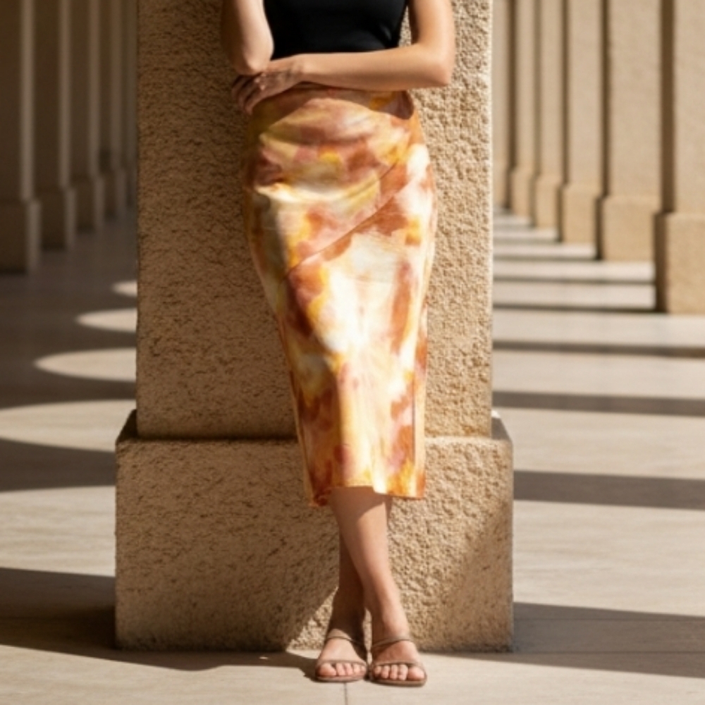 Andrew Marc Gold Print Year-round Skirt with Elastic Waist Size Large